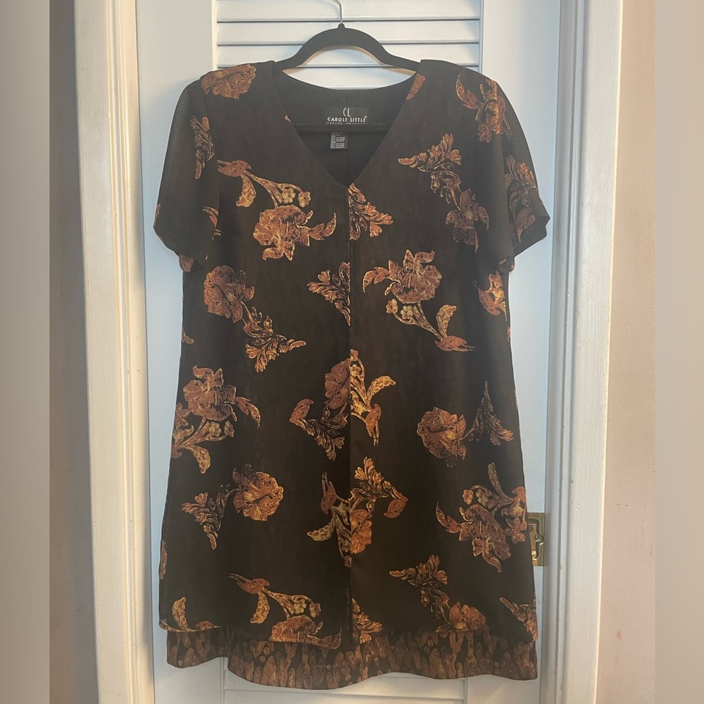 Carole Little Vintage Size 12 Petite 12P Layered Dress W/Front “Slit” -like new